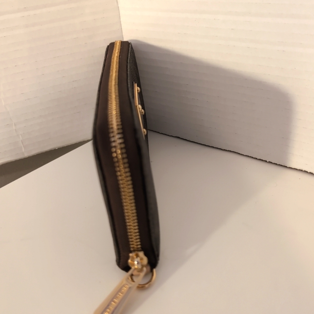 Michael Kors MK Logo Brown Gold Zip ‎ Clutch Continental Wallet - Picture 4 of 10